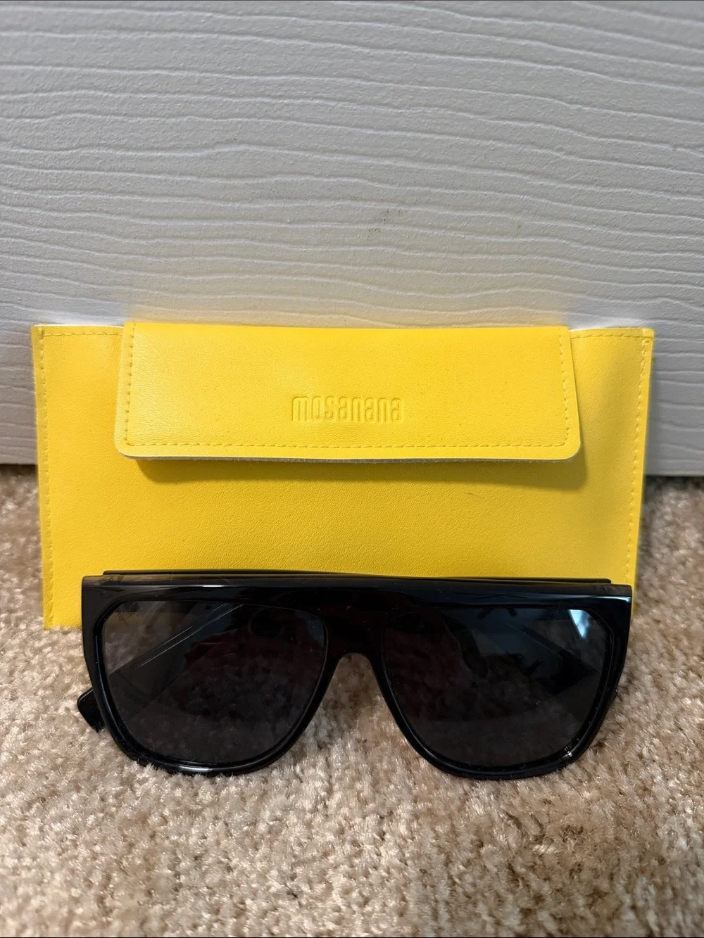 Mosanana Yellow Sunglasses Pouch with Black Shield Sunglasses